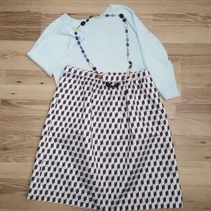 Geometric jacquard flounce skirt stone/navy